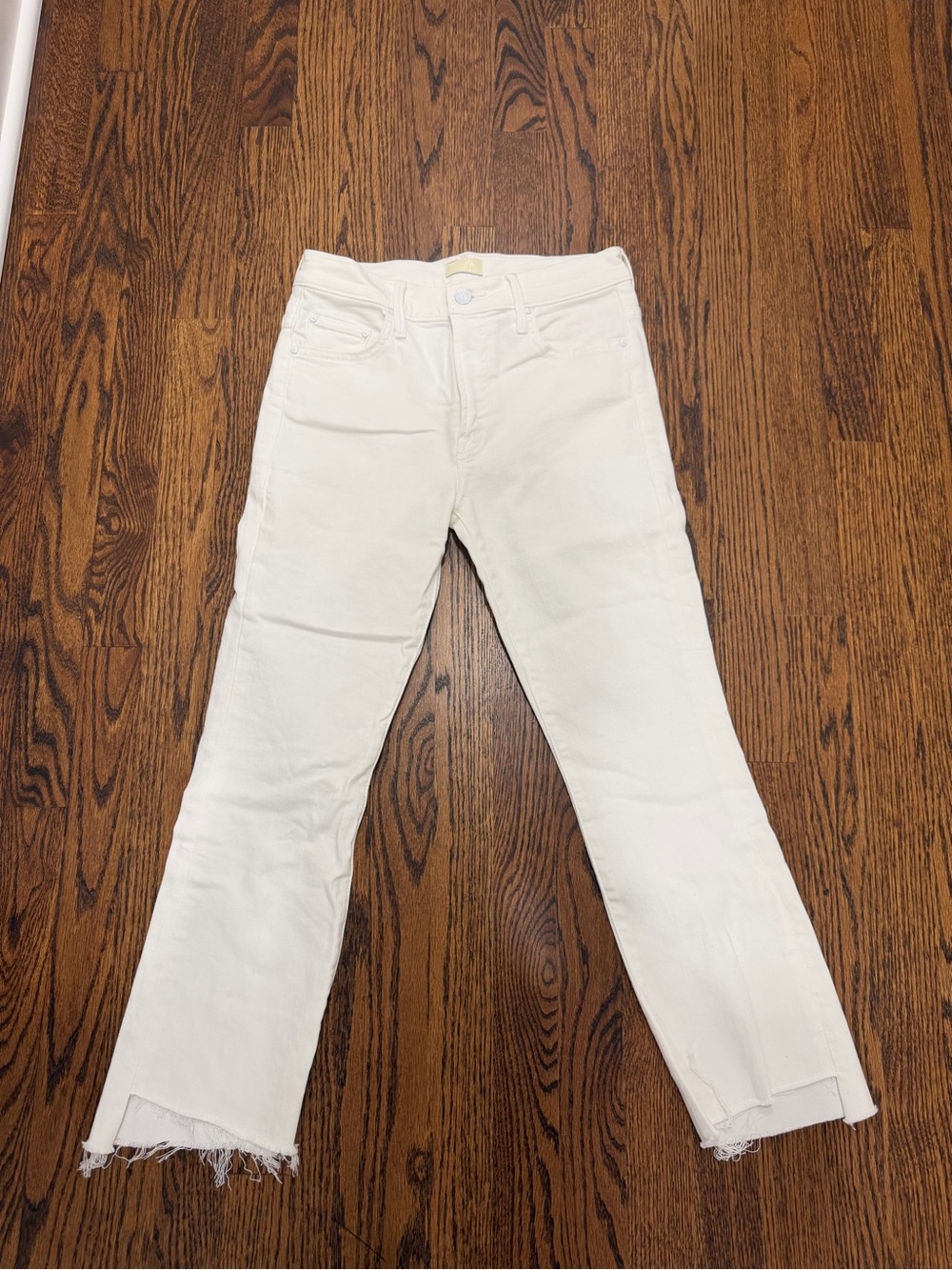 MOTHER White Straight-Leg Jeans with Raw Hem